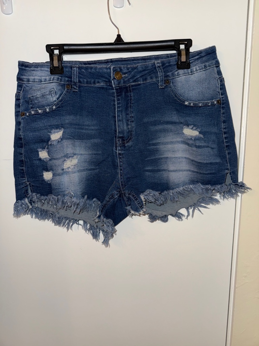 Amazon Women's Distressed Frayed Hem Denim Shorts - Blue